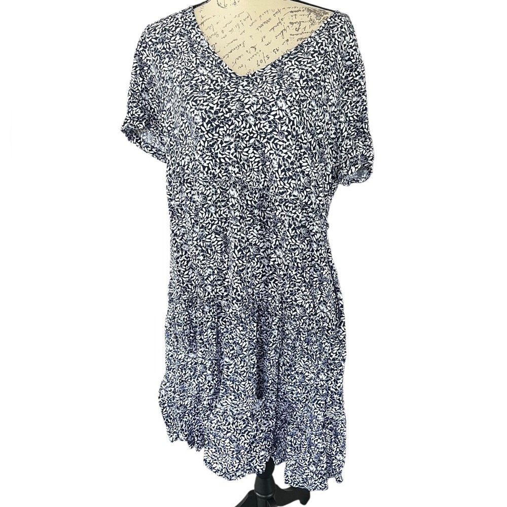 J. Crew Factory Floral tierd skirt mini dress, size large, blue, white print - Picture 4 of 8